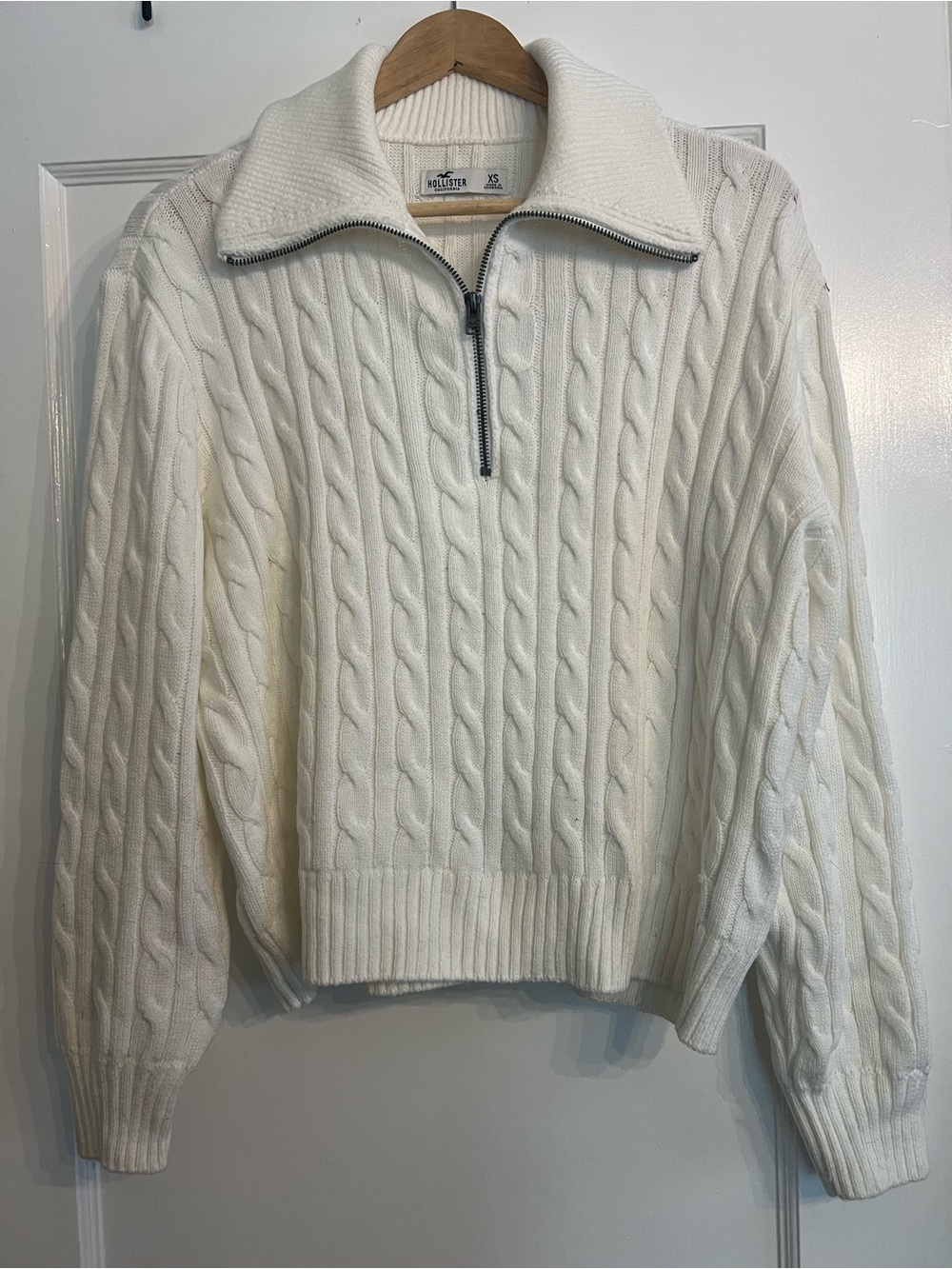 Hollister Ivory Ribbed Cable-Knit Half-Zip Pullover